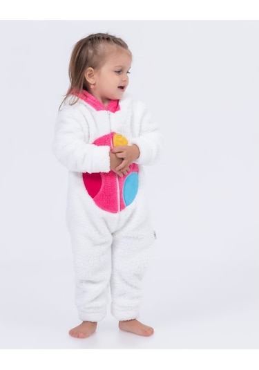 Mj Kids Welsoft Peluş Fermuarlı Ayıcık Tulum Ekru