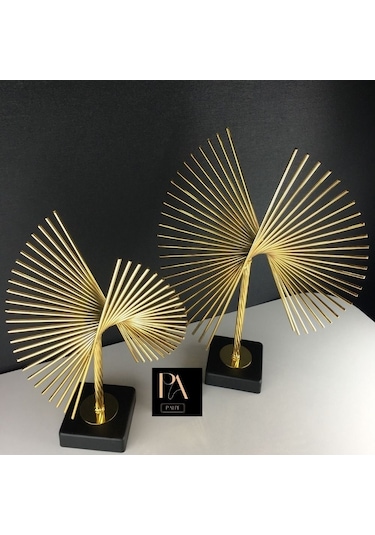 Gold 2'li P Ofis Metal Aksesuar Biblo Ev Salon Dekorasyon Obje