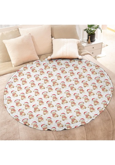 Noel Desenli 47 İnç Yuvarlak Flanel Battaniye, Yetişkin Ve Çocuk İçin, Yumuşak, Rahat Ve Hafif Noel Bayramlık Ayı