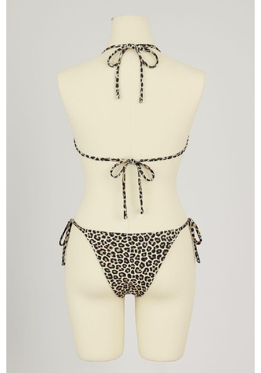 Modadua Kadın Siyah Ve Leopar Detaylı Yandan Bağlamalı Bikini Takımı