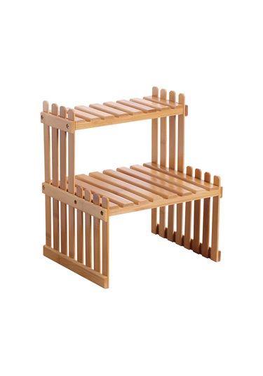 Yifomall 27cm Çift Katlı Misket Bambus Çiçek Ve Çeşitli Eşya Rafı - Dayanıklı, Organize Eden, Evde Kullanımı İçin K/d Paketle Teslim