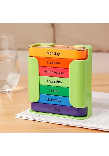 Oldfriend Renkli Vanyarlıfe 7 Günlük Büyük Kapasiteli Taşınabilir Hap Organizatörü Günlük Bölmeli Renkli