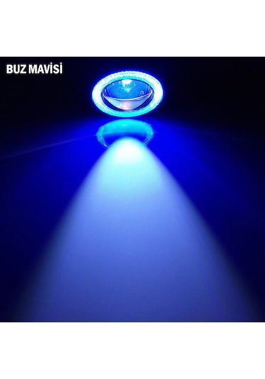 Fiat Fiorino Uyumlu, Universal Mercekli Led Angel Sis Farı, 76mm Buz Mavi Renk
