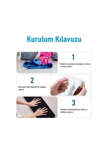 Halifleks Yapışkan Tabanlı Merdiven Basamak Paspası Rip Halı Kaymaz Tabanlı - Siyah Null