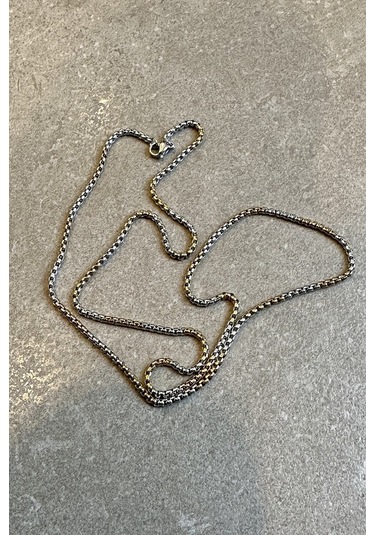 Örgü Model Şık Tasarım Silver Gold Renk Gümüş Ve Altın Renk 316l Çelik Zincir Kolye 65cm Altın - Gümüş