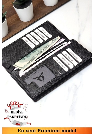 Telefon Bölmeli Unisex Siyah Cüzdan Mıknatıslı Ve El Bantlı Büyük Paraportföy El Çantası Siyah