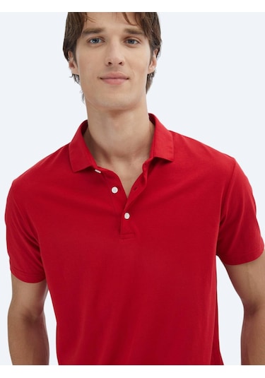 Kip Kırmızı Düz Polo Yaka %100 Pamuk T-shirt Kırmızı