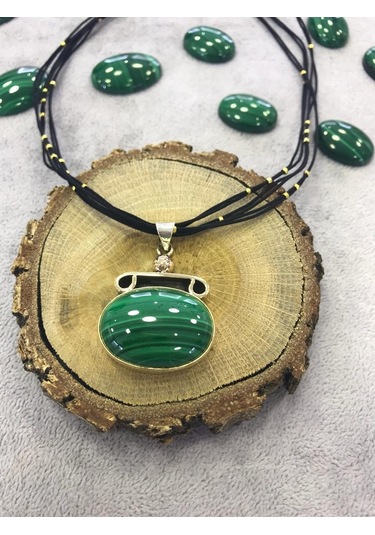 Malahit Malakit Taşlı Gümüş Kolye 925 Ayar Taş 512654034