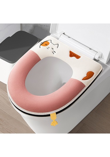 Ev Tipi Tuvalet Dört Mevsim Üniversal Klozet Kapağı Su Geçirmez Kapak Tuvalet Halkası Kedi-pembe Pembe