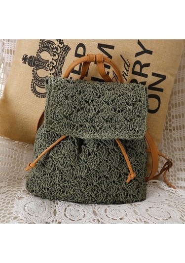 Kağıt İplik Hasır Sırt Çantası Str-1203 Yeşil Yeşil