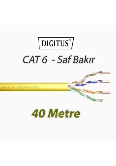 Digitus Cat6 Saf Bakır U-utp Data Kablosu Lszh Low Smoke Zero Halogen Sarı 40 Mt