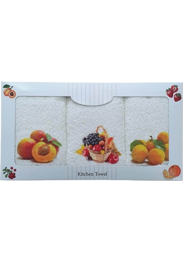 3 Lü Meyve Baskılı %100 Pamuklu Mutfak Havlusu 30 X 50 Cm 001