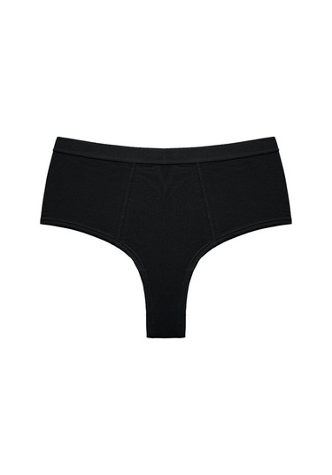 Siyah Saf Renk Rahat Pamuk Basit Temel Kadın Pamuk Orta Bel Yarım Kalça Büyük Külot Siyah