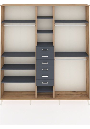 Arges Dolap 10 Raflı 6 Çekmeceli 3 Askılı 220x30x243 Çam-antrasit/antrasit Antrasıt/antrasıt