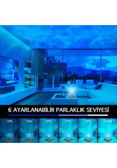 Hymark Kristal Kuzey Işıkları Okyanus Dalgası 16 Renk Projektör Dahili Pil Gece Lambası Kumandalı Dokunmatik Çok Renkli
