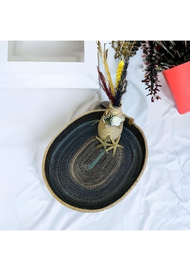 Hasır Sepet, Oval Jüt Sepet, %100 Doğal Hasır Sepet, Çok Amaçlı Dekoratif Hasır Sepet, Organizer 001
