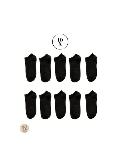 Trampler Unisex 10 Çift Ekonomik Patik Pamuk Çorap Siyah