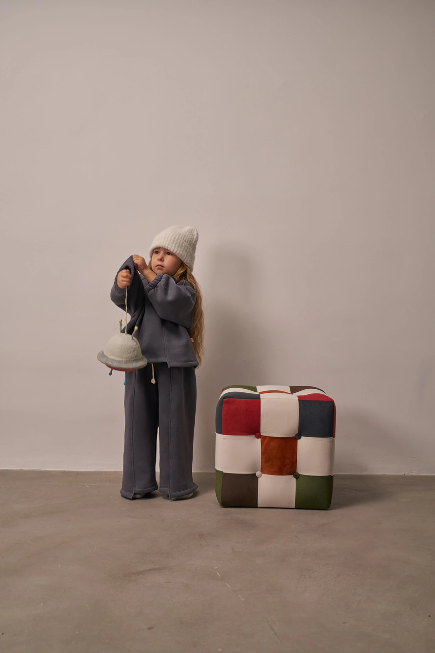 Gri Omuz Nakışlı Asimetrik Detaylı Alt Üst Takım Gri