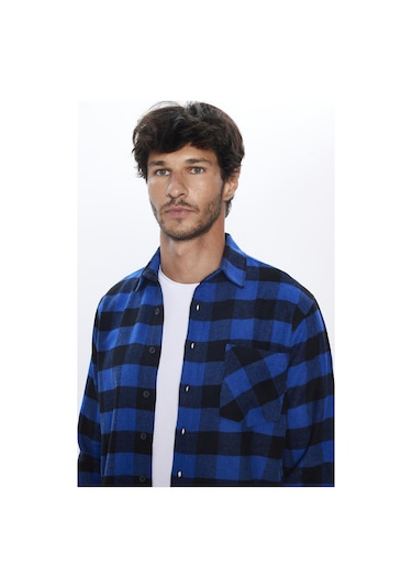 Erkek Klasik Fit Normal Kesim Uzun Kollu Tek Cepli Kareli Kışlık Oduncu Gömlek-28635-çok Renkli Çok Renkli
