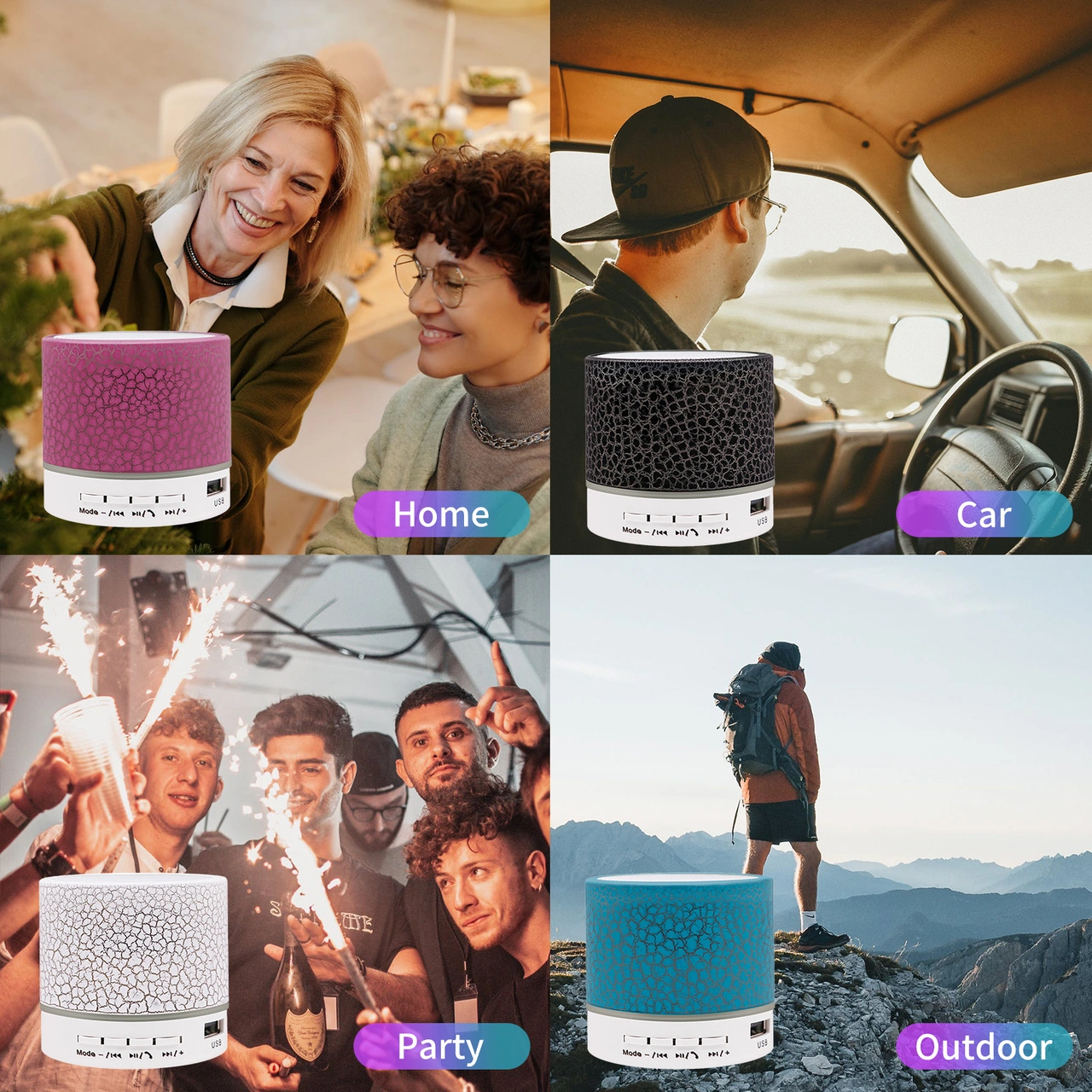 Geeroyoo Mini Bluetooth Hoparlör, 7 Renkli Işıklı, Usb/tf Kart Desteği, Taşınabilir, 360 Ses, Dışarıda/mola/manzaralar İçin Pembe