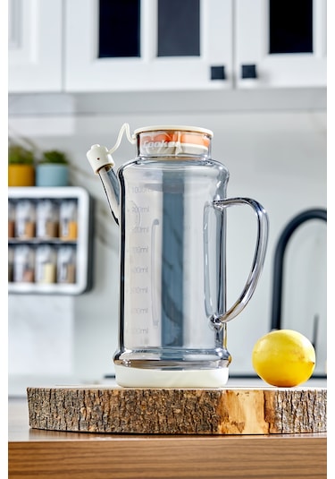 Cooker 1.1 Litre Borosilikat Cam Yağdanlık Ve Sirkelik Zeytinyağ Şişesi Şeffaf Krem