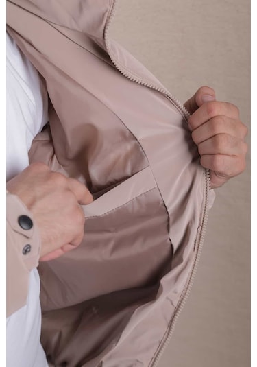 Ohepmoda Dik Yaka Nova Soft Kumaş Erkek Şişme Mont Sütlü Kahve