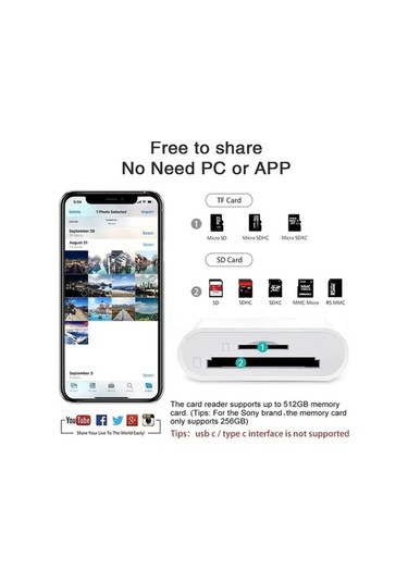 Novahub 2'li 1 Arada Yıldırım Tf Okuyucu, Lightning İphone Uyumlu, İpad İçin, Sd/tf Kart Okuyucu, Multi In 1