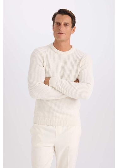 DeFacto Standart Fit Bisiklet Yaka Dokulu Triko Kazak E0811AXNSER100