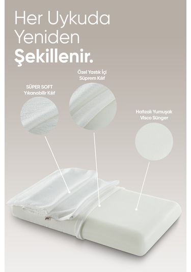 Büyük Boy Visco Yastık - Ortopedik Yastık - Süper Soft Uzun Visco Yastık - Hava Alabilir Kumaş Beyaz