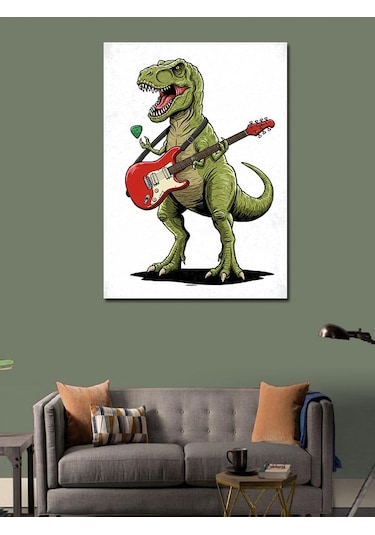 Kanvas Tablo Dinozor Ve Rock Gitar 70cmx100cm