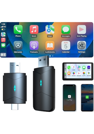 Springsun Ca-12 Kablosuz Carplay Kutusu, İkili Portlu Mini Adaptör, İos Ve Android Auto Desteği, Kablosuz Araç Bağlantı Modülü, Hızlı Bağlantı, Plug & Play, Kore Piyasa İçin Kc Onaylı