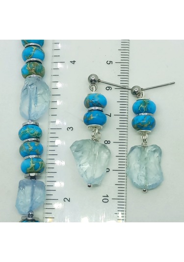 2727 Ham Topaz Varisit Hematit El Yapımı Bileklik Açık Mavi
