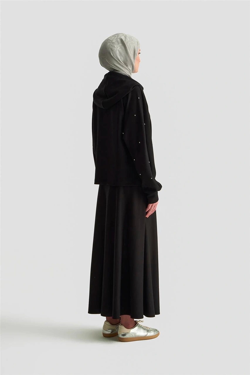 Armine Taşlı Kapüşonlu Sweat 25kd4031 Siyah Siyah
