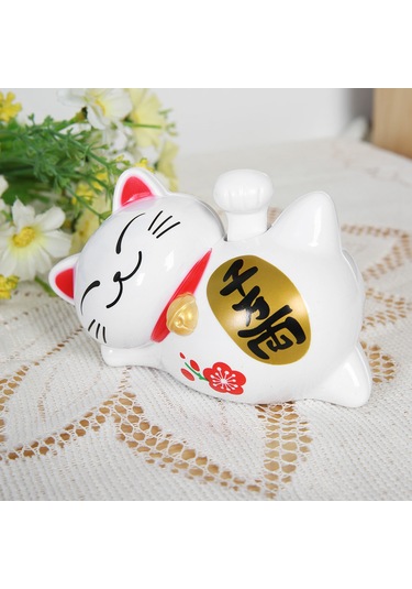 Fosenze Güneş Enerjili Uyku Kedi Figürü - Abs Malzeme, Enerji Tasarruflu, Kolları Sallayarak Servet Ve Şans Getirir - Araba, Ev, Ofis İçin Dekoratif Öğe