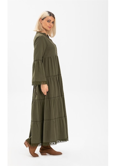 Uzun Kol Seçil Pazen Uzun Elbise Haki Hk