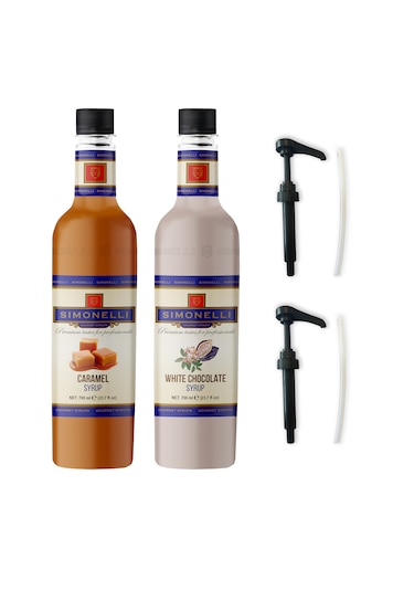 Simonelli Kahve Şurubu Karamel Aromalı + Beyaz Çikolata Aromalı 2 x 700 ML