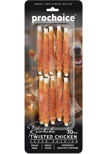 Prochoice Twisted Chicken Köpekler İçin Tavuk Derili Burgu Ödül Çubuğu 10 Parça