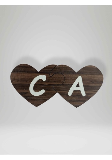 C Harfi Sol Parça Ahşap Puzzle Kalp Harf Magnet Buzdolabı Süsü İkili Uyumlu Kod:992