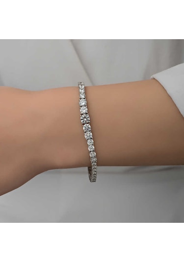 Gümüş Süzme Beyaz Taşlı Su Yolu Kadın Bileklik Gümüş