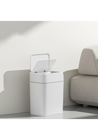 18 Litre Sensörlü Otomatik Çöp Kovası Ofis Mutfak Banyo Balkon Çöp Kovası Beyaz