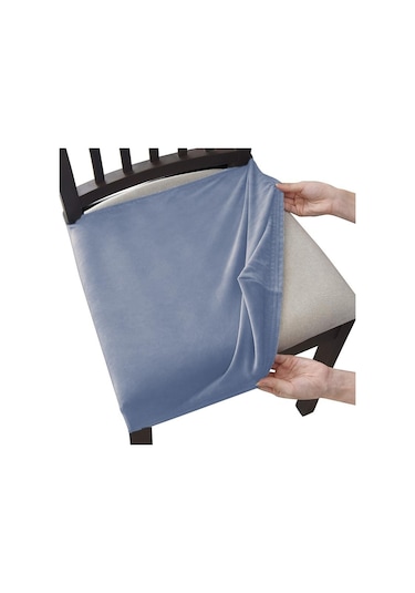 Mavi-gri Kadife Sandalye Koltuk Kapakları Çıkarılabilir Yıkanabilir Anti-toz Streç Spandex Yemek Odası Döşemeli Sandalye Koltuk Slipcovers