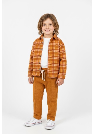 Turuncu Ekoseli Gömlekli 3lü Takım Kiremit