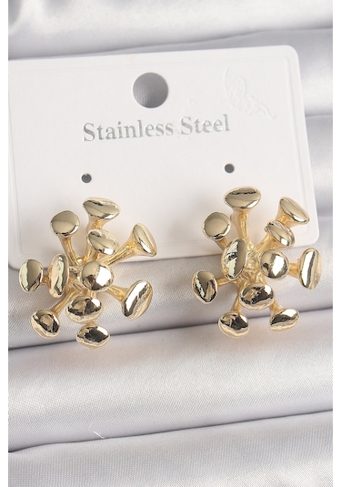 Pirinç Gold Renk Virüs Figür Model Kadın Küpe Çok Renkli