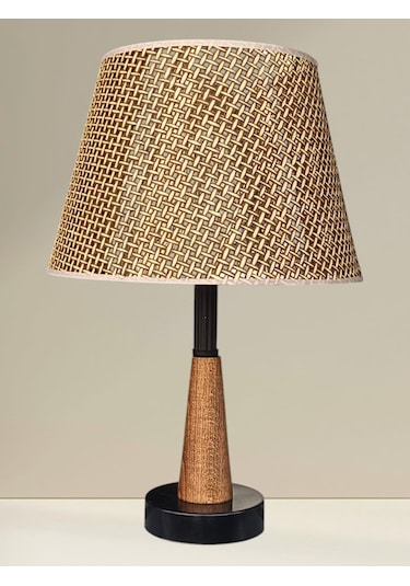 Legna Abajur Siyah Rattan Kahverengi Şapkalı Ahşap Gövdeli