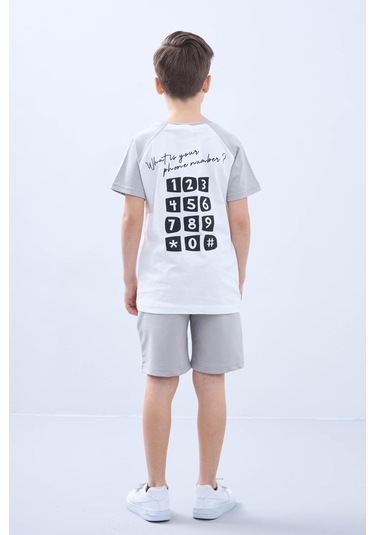 Penye Süprem Baskılı Yazlık Şortlu Takım M00734 Açık Gri