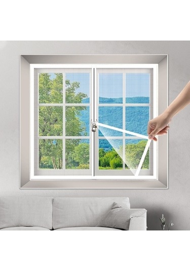 Fastbuy Sivrisinek Önleyici Fermuarlı Pratik Kullanım Kendinden Yapışkanlı Pencere Sineklik Beyaz 60x100cm