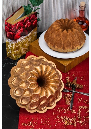 Taç Damla Granit Döküm Kek Kalıbı Gold