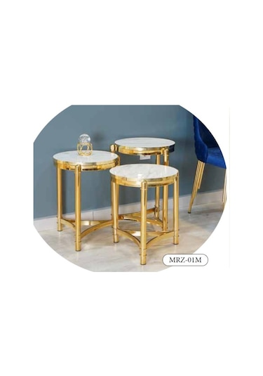 Mim Beyaz Mermer - Gold Mersedes Zigon Sehpa Beyaz Mermer-Gold