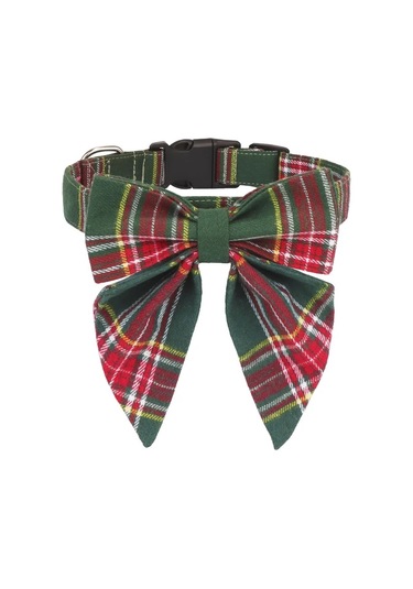 Elmpaly Yeşil Ekose Köpek Tasması: Dekoratif Papyon Ve Güvenli Toka İle Rahat
