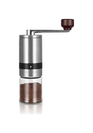 Manuel Kahve Öğütücü - Seramik Çapaklı El Kahve Değirmeni 6 Ayarlanabilir Ayar - Taşınabilir El Krankı Düz Manuel Kahve Değirmeni